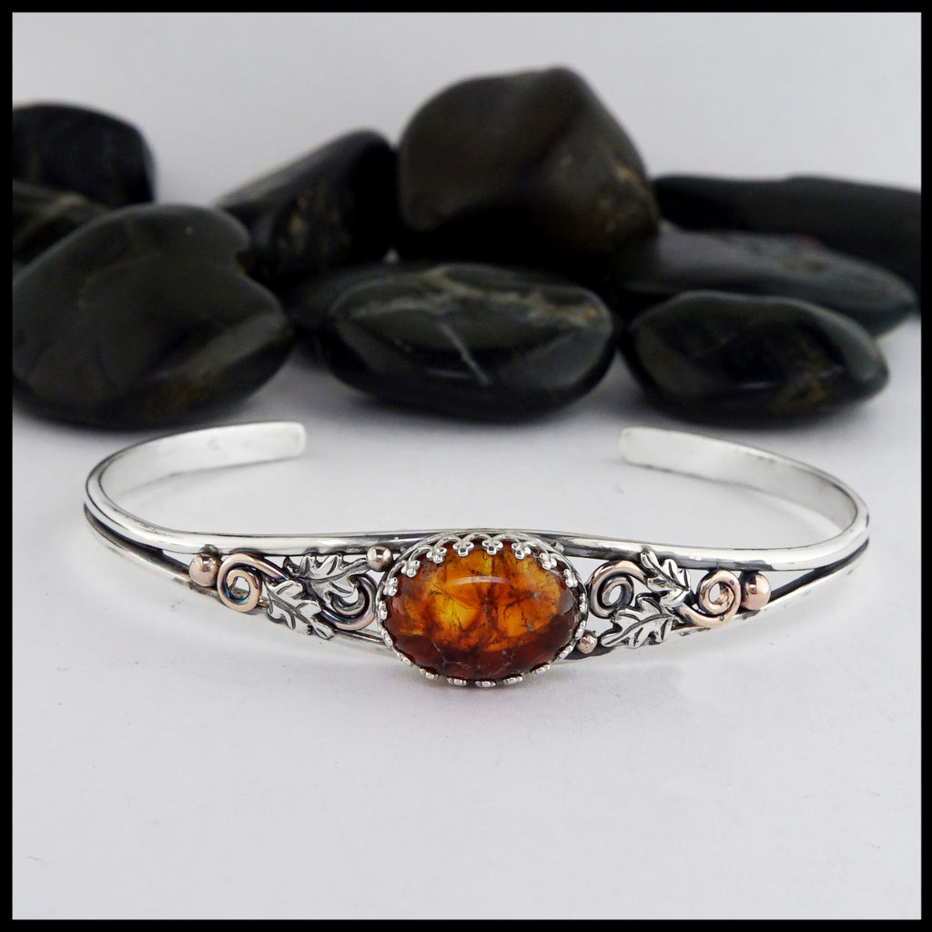 Oak Leaf Cuff Bracelet with Amber