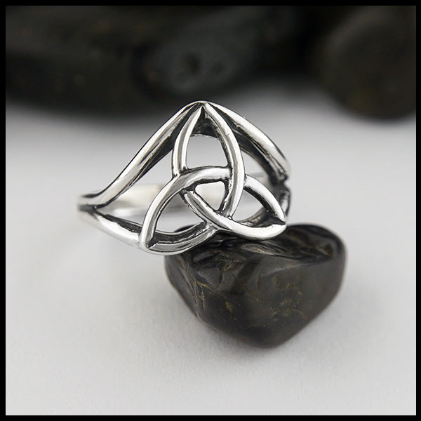 Trinity Knot ring in Sterling Silver with a cathedral profile.