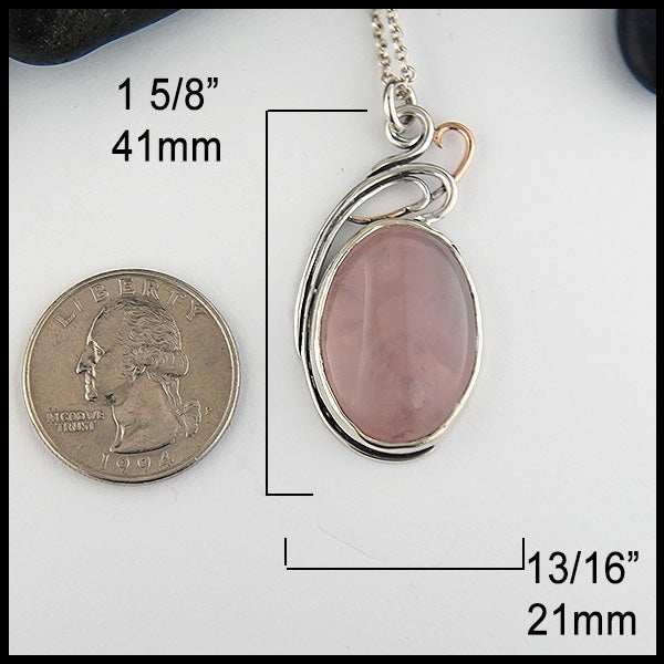 Rose Quartz Floral Pendant measures 1 5/8" by 13/16".