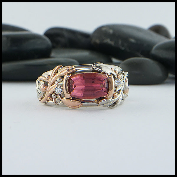 Pink Tourmaline and Diamond custom ring in gold