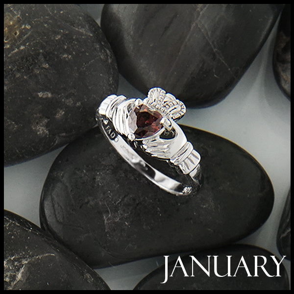 January Claddagh Birthstone Ring in Silver 