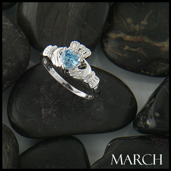 March Claddagh Birthstone Ring in Silver 