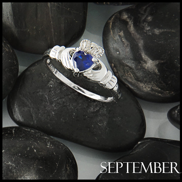 September Claddagh Birthstone Ring in Silver 