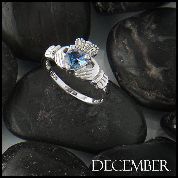 December Claddagh Birthstone Ring in Silver 