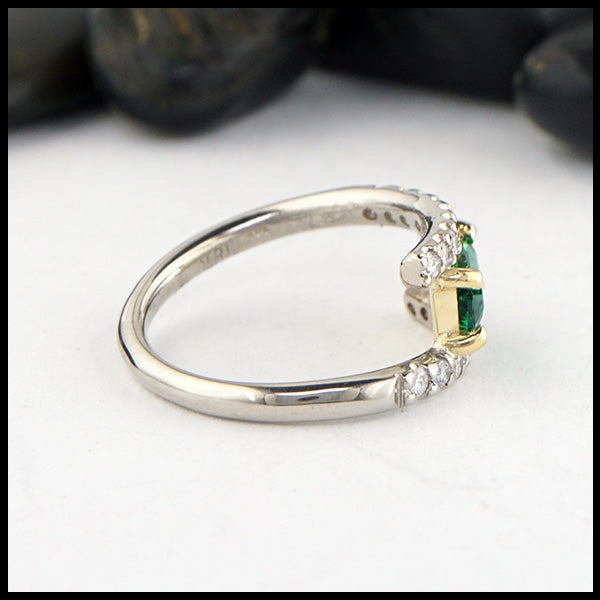 Profile view of Blue Green Tourmaline Bypass Ring in 14K White Gold and 18K Yellow Gold