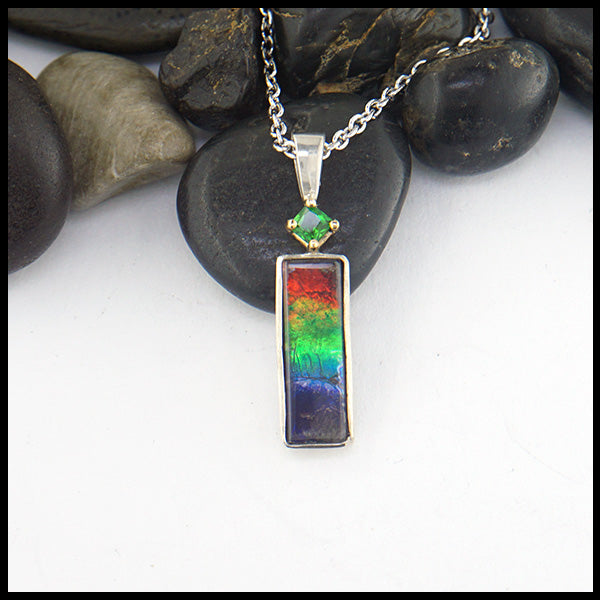 Ammolite and chrome diopside pendant