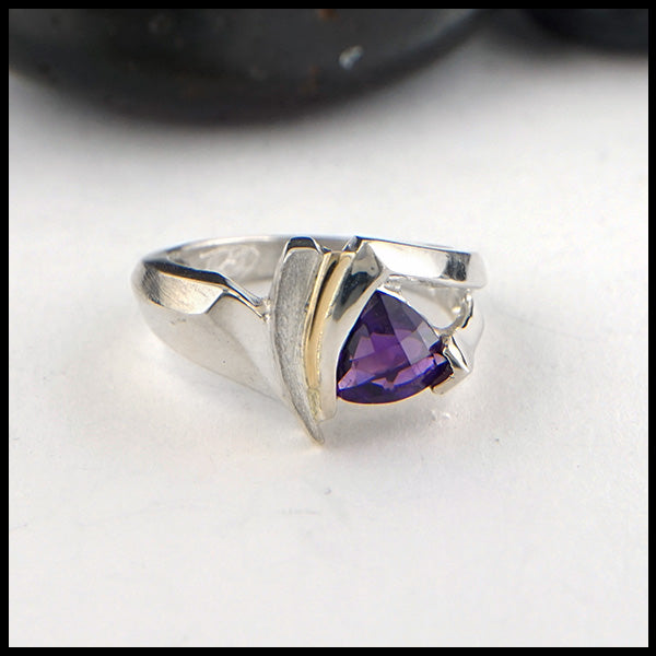 Amethyst Ring in Sterling Silver and Gold