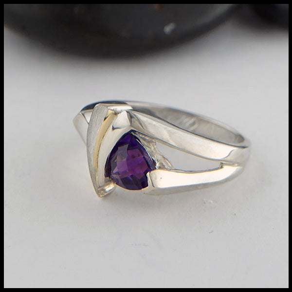 Amethyst Ring in Sterling Silver and Gold