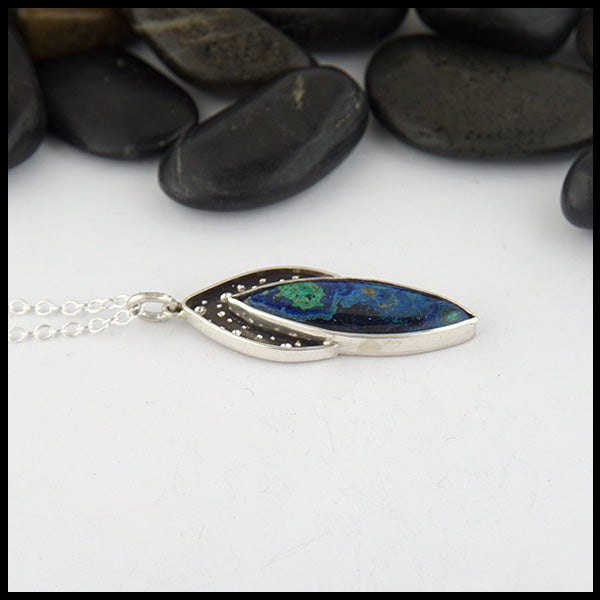 Profile view of Chrysocolla Pendant in sterling silver