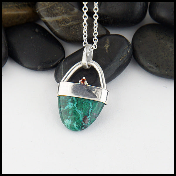 Chrysocolla and Garnet Pendant