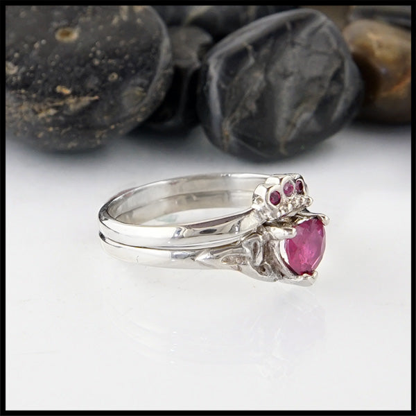 Ruby Claddagh Two Ring set in 14K White gold