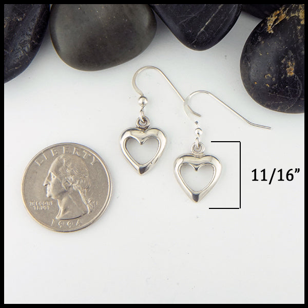 Heart Drop Earrings Measure 11/16"