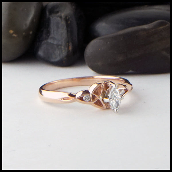 Marquise Reclaimed Diamond ring with trinity knots in 14K Rose gold