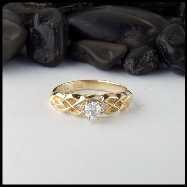 Celtic ring with reclaimed diamonds