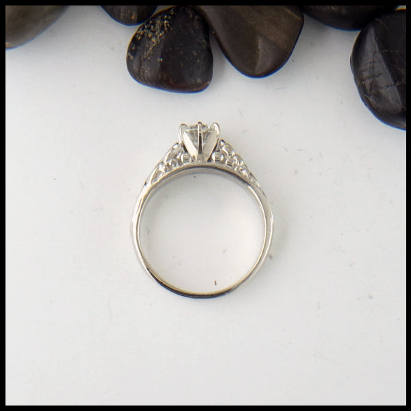 Profile view of Shamrock ring in white gold