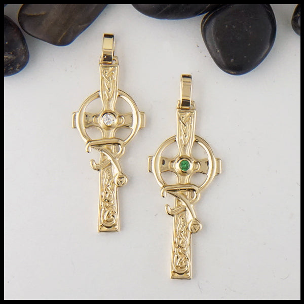 Nurses cross by Walker Metalsmiths in gold with diamond or tsavorite