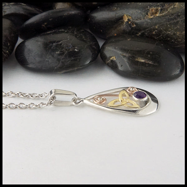 trinity pendant in silver and gold with amethyst