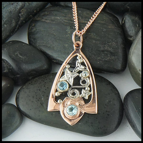 Blue Topaz  Pendant in 14K Rose and White Gold