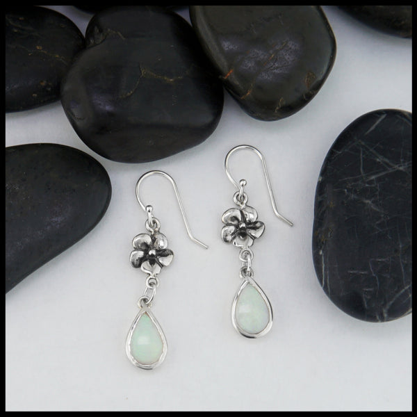 opal flower drop earrings