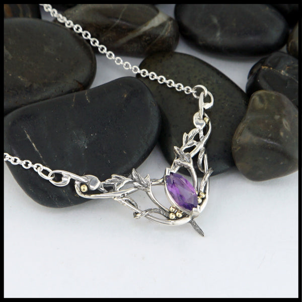 leaf and vine pendant with amethyst