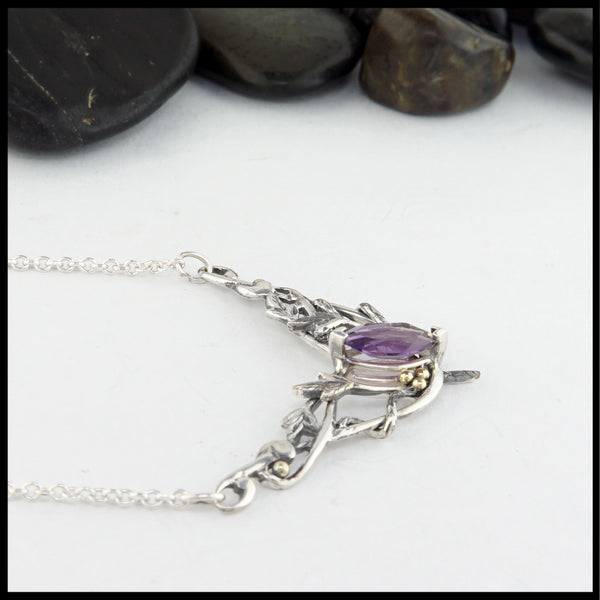 leaf and vine pendant with amethyst