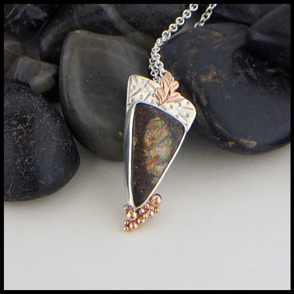 Australian Boulder Opal Pendant in Sterling Silver and 14K Rose Gold