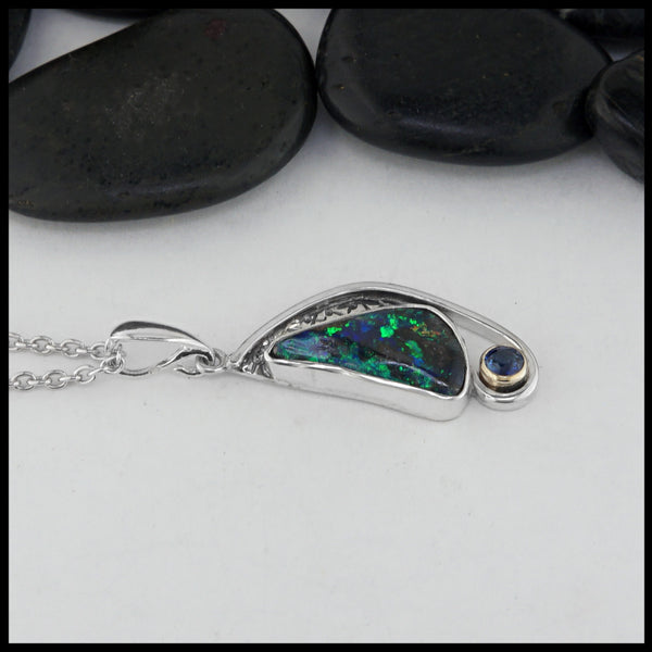 boulder opal pendant with sapphire