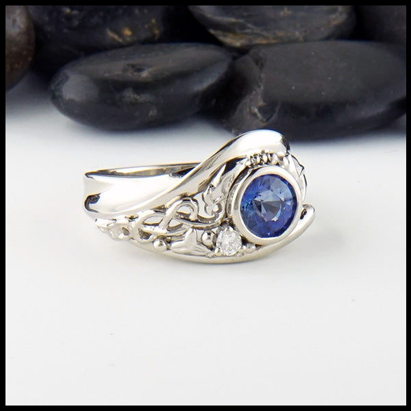 Custom Blue Sapphire ring in 14K White gold