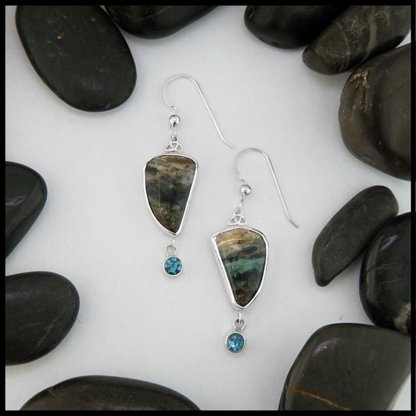 peruvian opal earrings with blue topaz