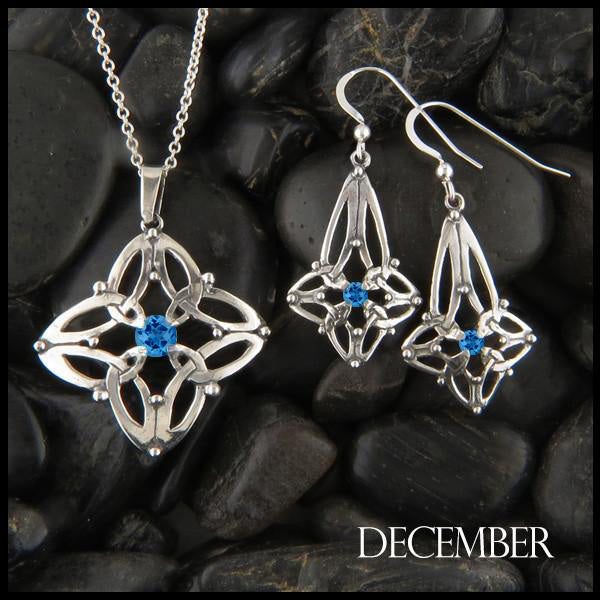 December Birthstone Celtic Trinity Star Pendant and Earring Set