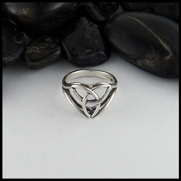 Trinity Knot ring in Sterling Silver with a cathedral profile.