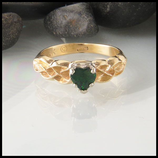 Heart Shaped Tsavorite Ring in Yellow Gold