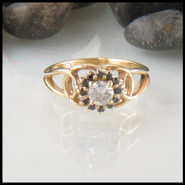 Diamond and Black Diamond Halo in Gold