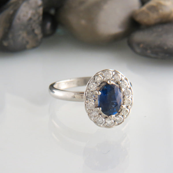 Custom Sapphire and Diamond Halo Ring