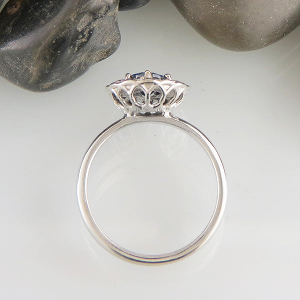 Custom Sapphire and Diamond Halo Ring