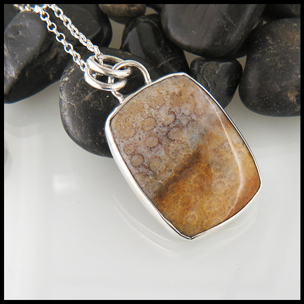 Fossilized Coral Pendant in Sterling Silver
