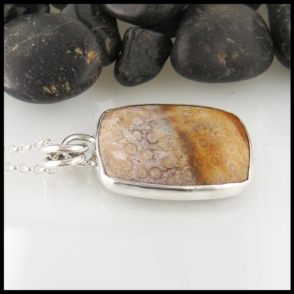 Fossilized Coral Pendant in Sterling Silver