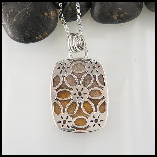 Fossilized Coral Pendant in Sterling Silver with flower detail