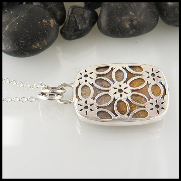 Fossilized Coral Pendant in Sterling Silver with flower detail