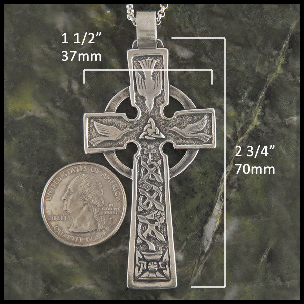 Large Celtic Dove and Trinity Cross in Sterling Silver with Gemstones