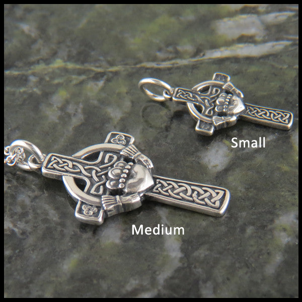 Traditional Celtic Cross with Irish Claddagh in Sterling Silver