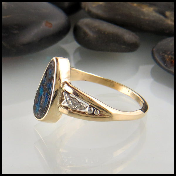 Profile view of Australian Boulder Opal Ring in Gold