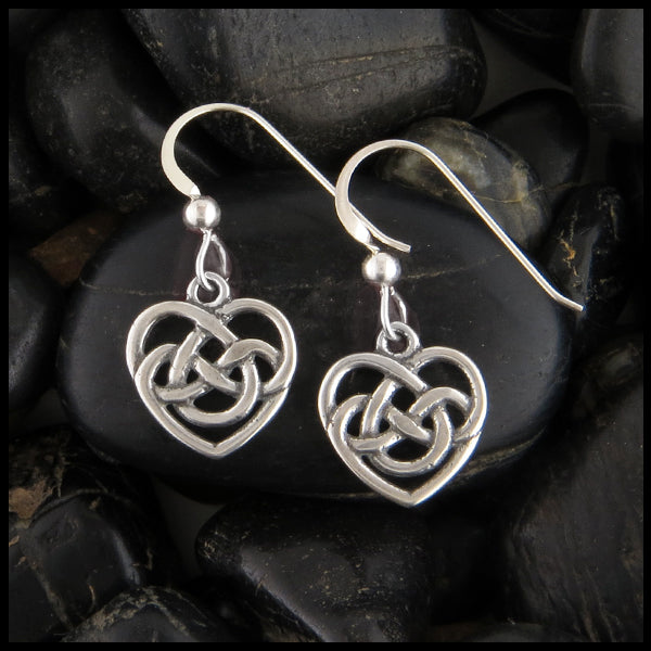 Celtic Heart Drop Earrings in Sterling Silver