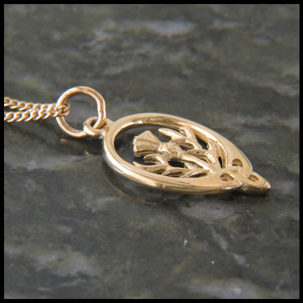 Triquetra Thistle pendant in 14K Gold.