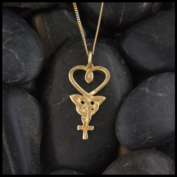 Heart, Triquetra, and Celtic Cross Pendant in 14K Rose, White or Yellow Gold handcrafted by Walker Metalsmiths 