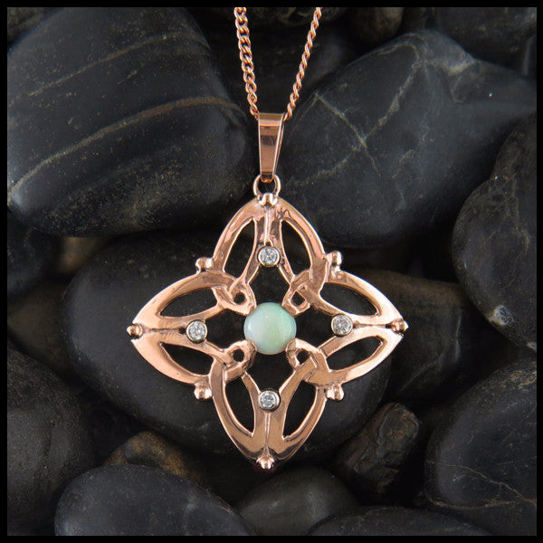 Triquetra Pendant in Rose Gold with Opals and Diamonds in Gold