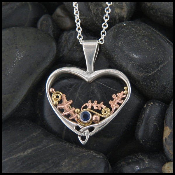 Celtic heart oak leaf pendant in Sterling Silver and Gold