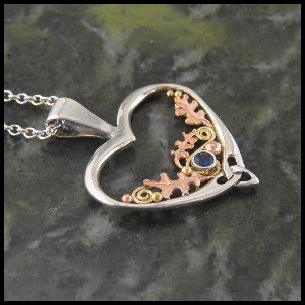 Celtic heart oak leaf pendant in Sterling Silver and Gold