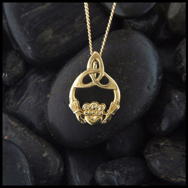 Claddagh Trinity Pendant Necklace in 14K Gold