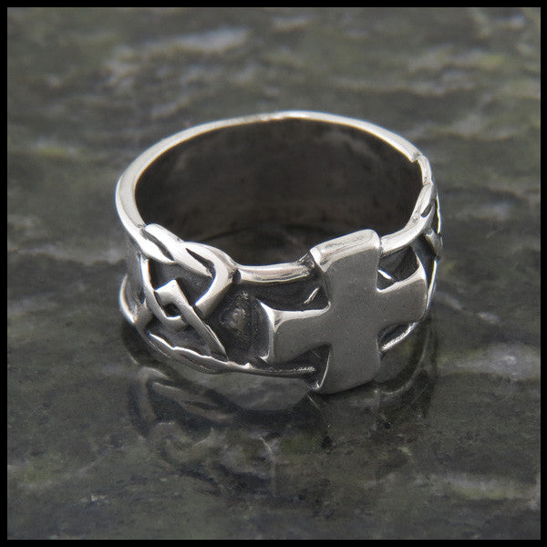 Wide Men's Celtic Cross Ring in Sterling Silver